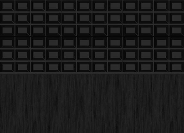 Black square pattern with wood panel wall background