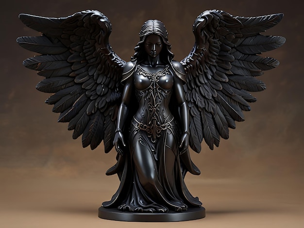 Photo a black statue of an angel with a black body and a silver chain