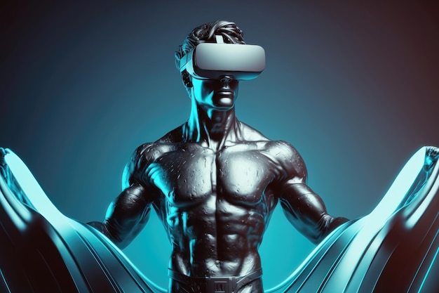 Black statue of David man wearing virtual reality glasses AI generated