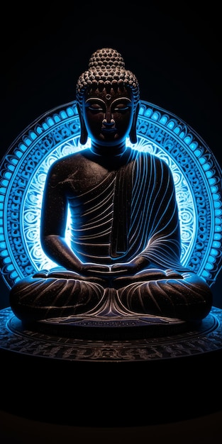 Black statue of Lord buddha in meditation pose generative AI