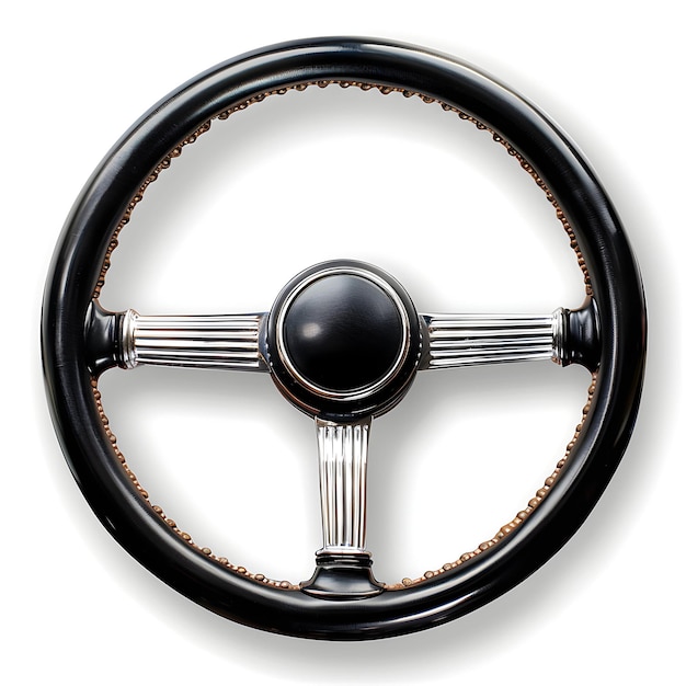 Photo a black steering wheel with a silver rim that says  speed