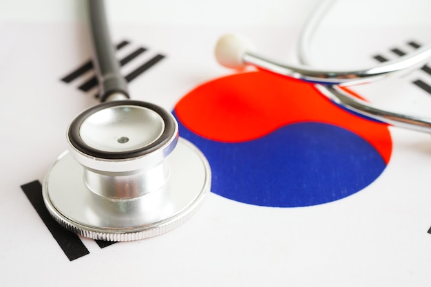 Black stethoscope on Korea flag background Business and finance concept