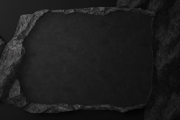 Black stone background Black surface Top view Free space for your text