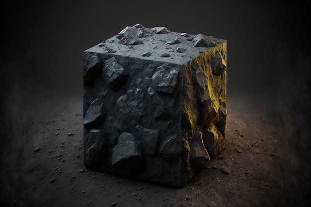 Black stone cube with a coal mineral background