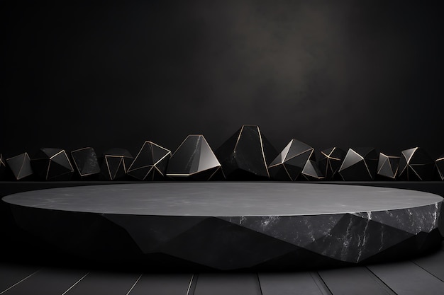 Black stone pedestal on a dark background 3d rendering