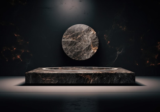 Black stone podium background Illustration AI Generative