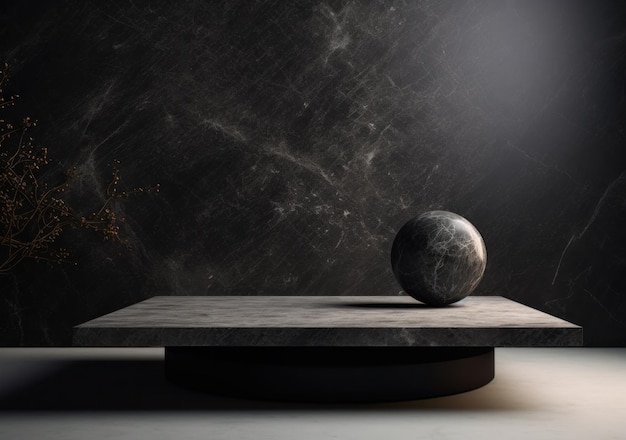 Black stone podium background Illustration AI Generative