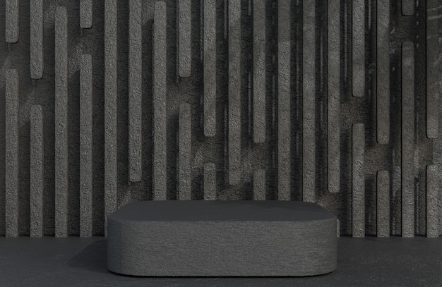 Black stone square podium for product presentation on stone wall background luxury style.,3d model and illustration.