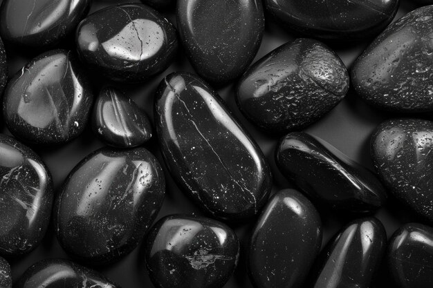 Photo black stones showing texture and cracks lying on a surface