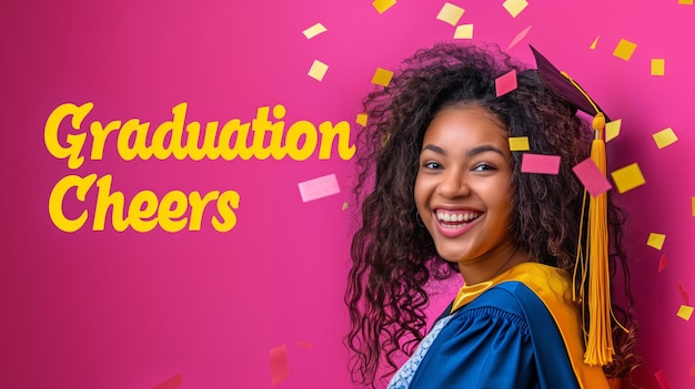 Black student female Graduation Cheers Celebrating Achievement Banner with text