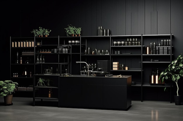 Black studio and showroom for present products