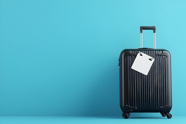 Photo black suitcase travel luggage on blue background