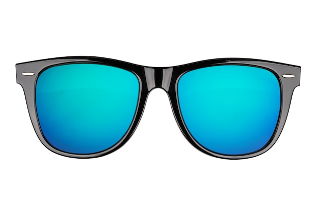 Black sunglasses with blue lens isolated on white