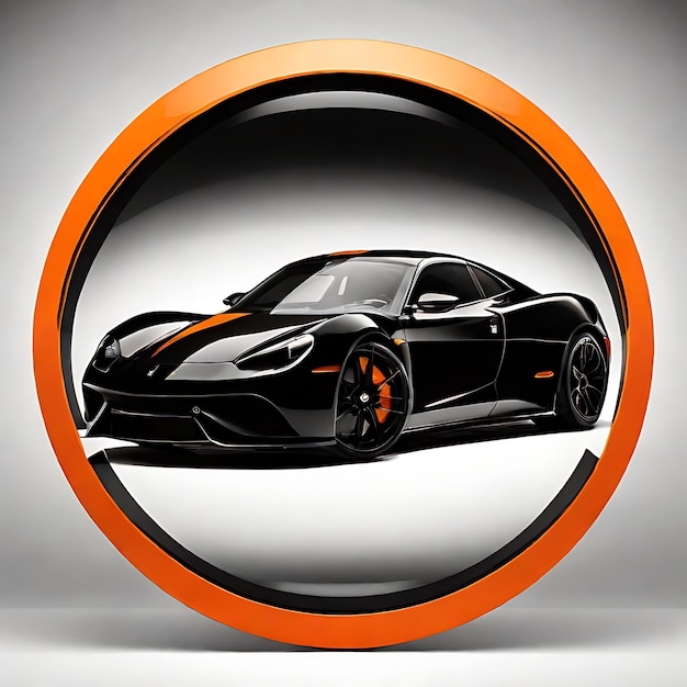 Photo black supercar silhouette in a solid circle