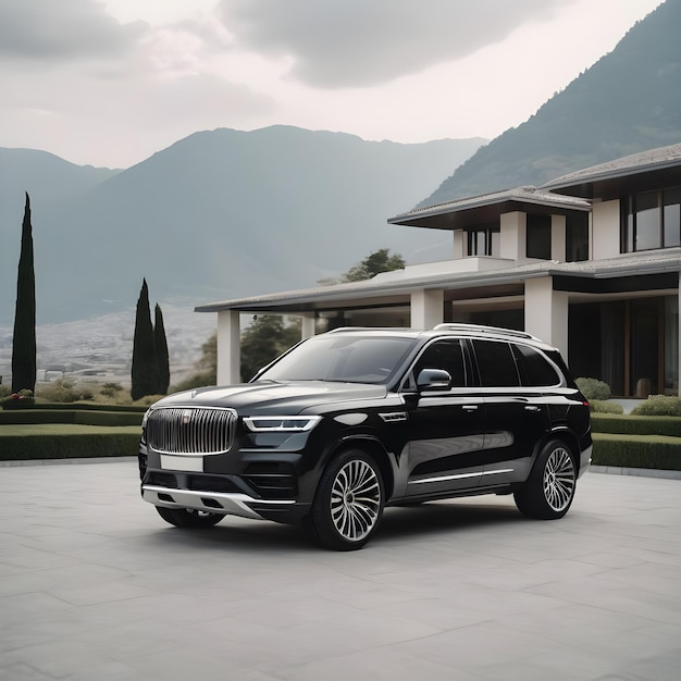 Photo a black suv car is parked outside a house