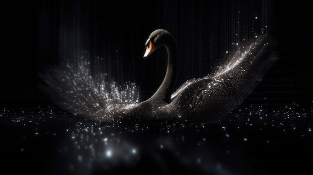 Black swan symbol on digital background in a Finance market concept with Generative AI Technology