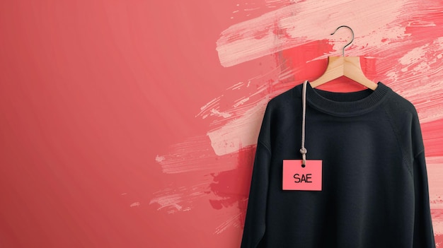 Photo black sweater sale tag on hanger against red wall