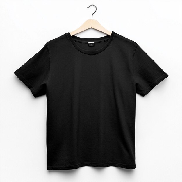 Photo a black t - shirt hangs on a hanger with a tag that says t - shirt