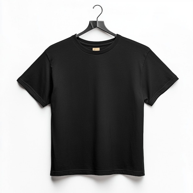 Photo a black t - shirt hangs on a hanger with a white background