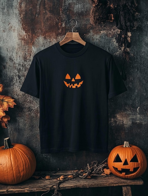 black t shirt mockup on halloween background