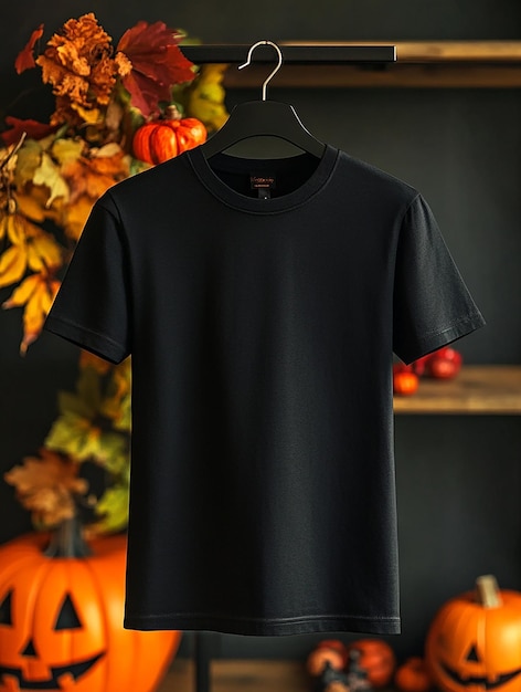 black t shirt mockup on halloween background