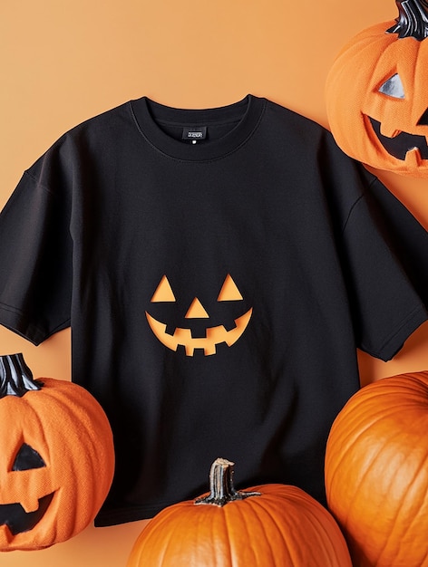 black t shirt mockup on halloween background