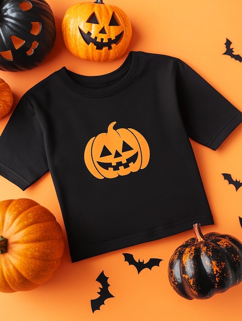 black t shirt mockup on halloween background