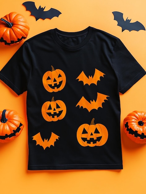 black t shirt mockup on halloween background