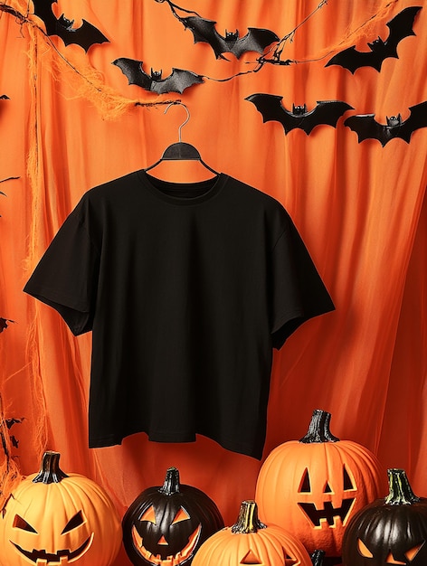 black t shirt mockup on halloween background