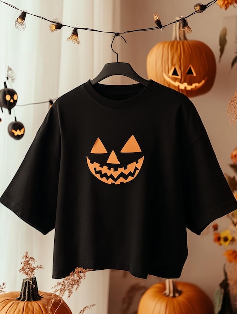 black t shirt mockup on halloween background