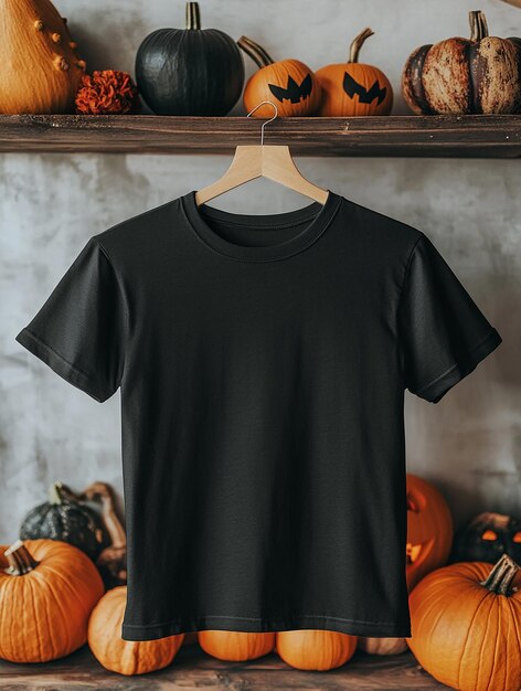 black t shirt mockup on halloween background