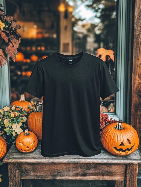 black t shirt mockup on halloween background