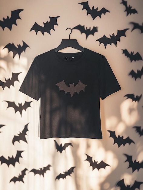 black t shirt mockup on halloween background