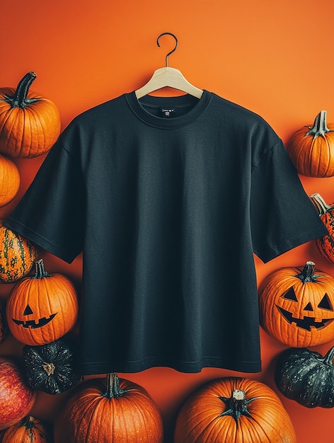 black t shirt mockup on halloween background