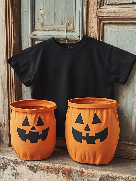 black t shirt mockup on halloween background