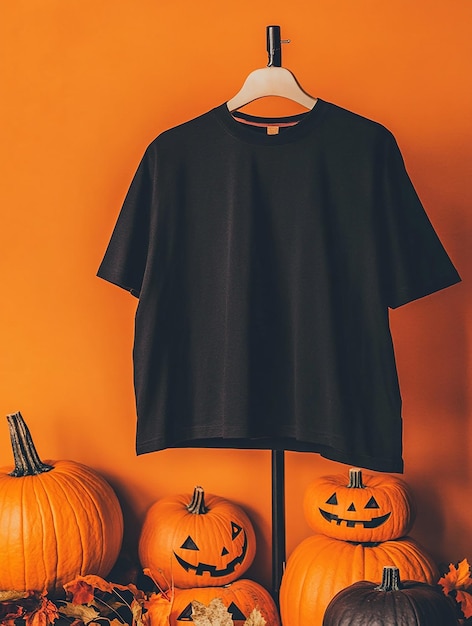 black t shirt mockup on halloween background