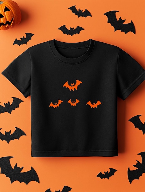 black t shirt mockup on halloween background