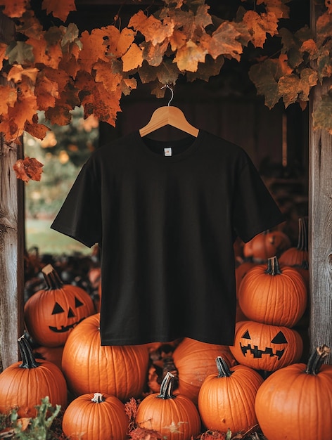 black t shirt mockup on halloween background