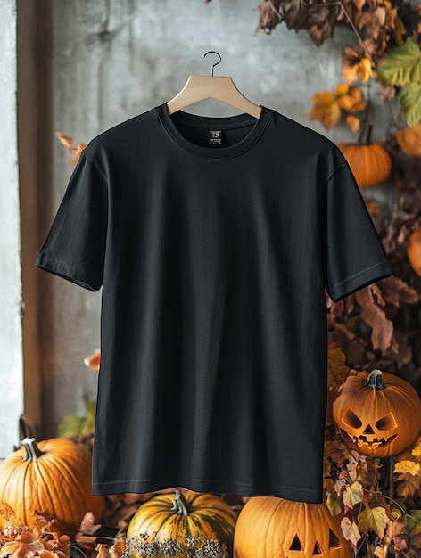 black t shirt mockup on halloween background