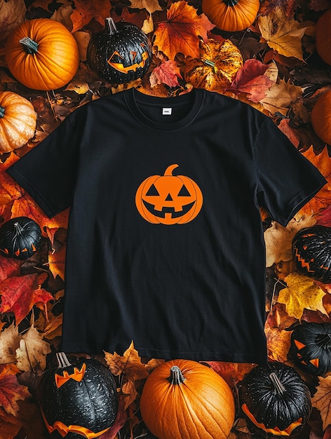 black t shirt mockup on halloween background