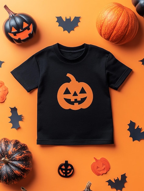 black t shirt mockup on halloween background