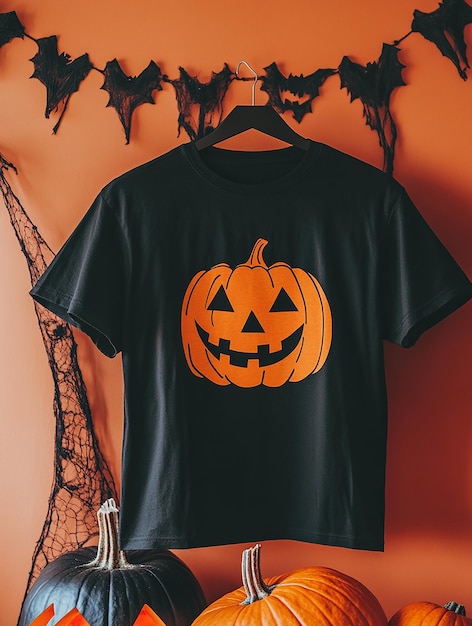 black t shirt mockup on halloween background