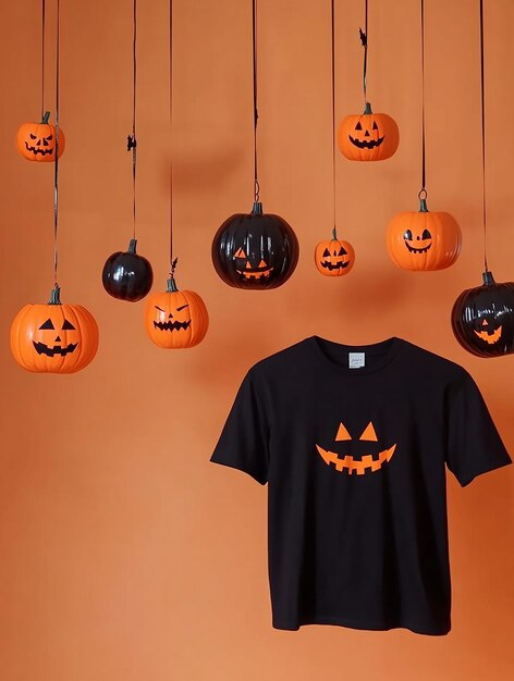 black t shirt mockup on halloween background