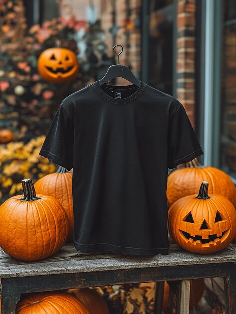 black t shirt mockup on halloween background