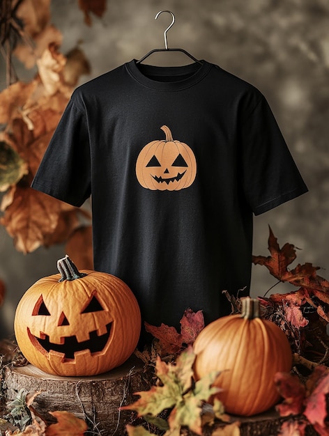 black t shirt mockup on halloween background