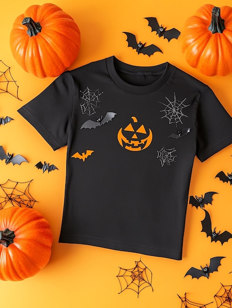 black t shirt mockup on halloween background