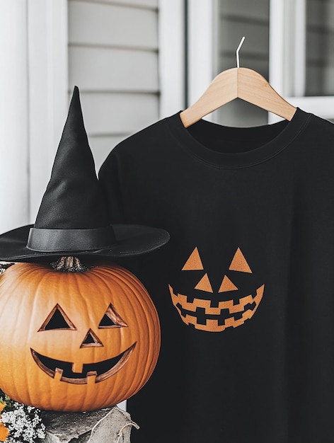 black t shirt mockup on halloween background