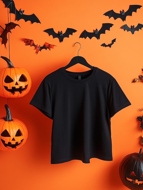 black t shirt mockup on halloween background