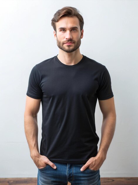 Photo black t shirt mockup