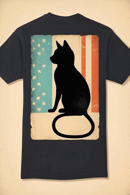 Photo a black t shirt with a black cat on it is displayed on a white background